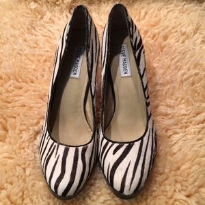 Steve Madden Rummble Zebra print fur heels